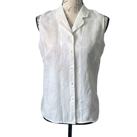 Two Twenty Five White 100 % Flax Linen Sleeveless Button Blouse M - Picture 1 of 8